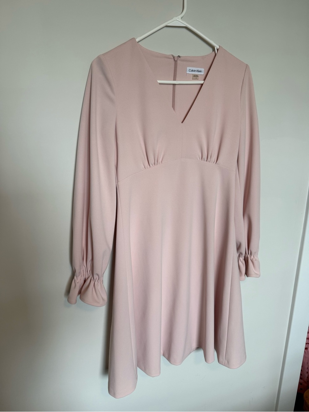 Calvin Klein Soft Pink V-Neck Long Sleeve Dress